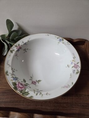 Vintage Noritake Firenze White Porcelain Floral Gold Rim Serving Bowl